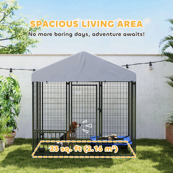 Kennel with waterproof cover, swivel and adjustable bowls on 4 levels