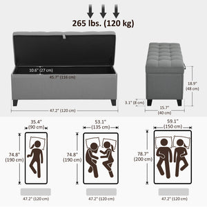 Storage Ottoman Bench with Safety Hinges, Linen, Dark Grey