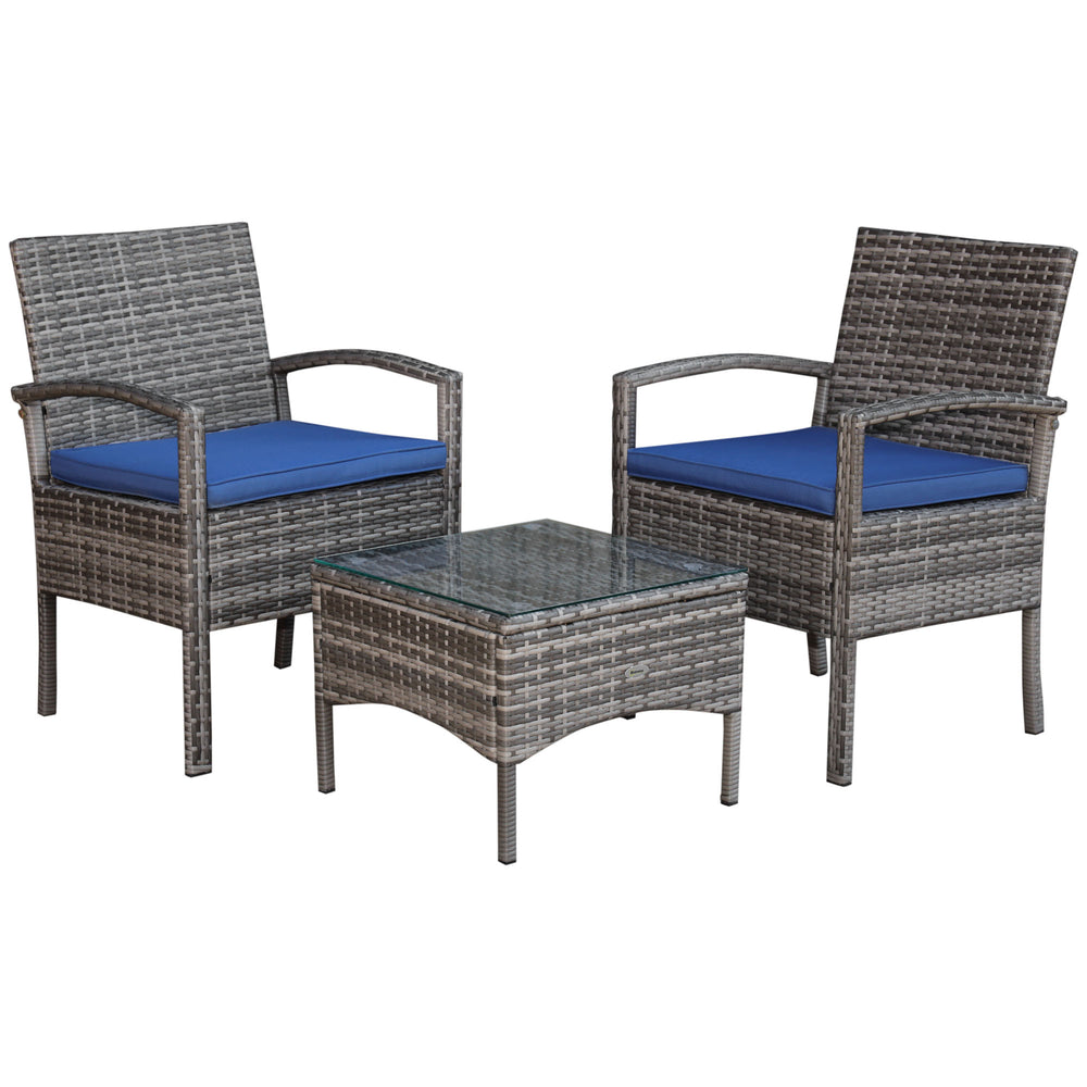 3-piece garden furniture set in woven resin, blue