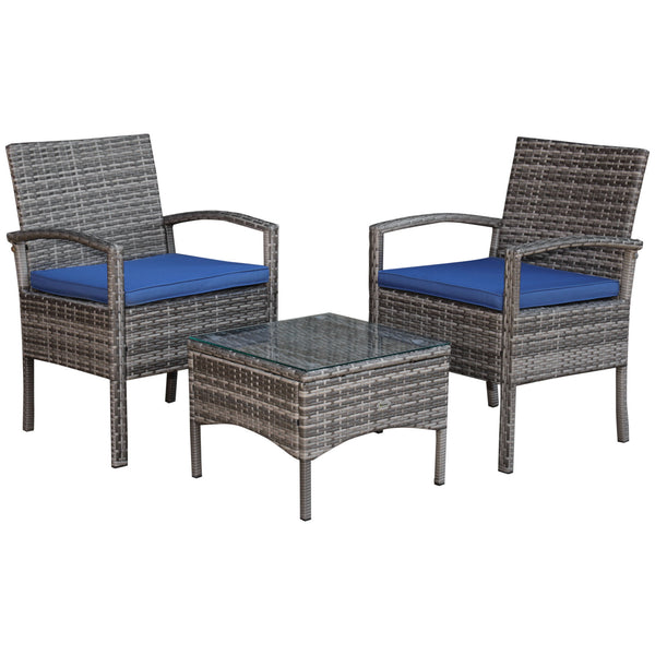 3-piece garden furniture set in woven resin, blue
