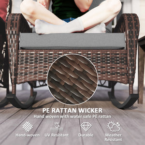 Set of 2 Outdoor Wicker Rattan Rocking Chairs with Thick Cushions, Grey