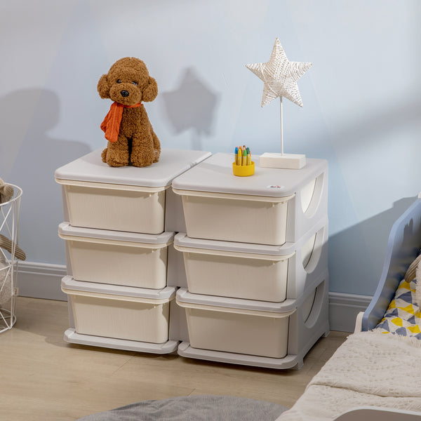 3-Tier Toy Organizer with 6 Plastic Drawers, Cream White