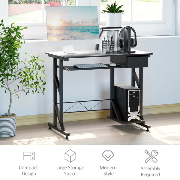 Computer desk with keyboard tray and drawer, black