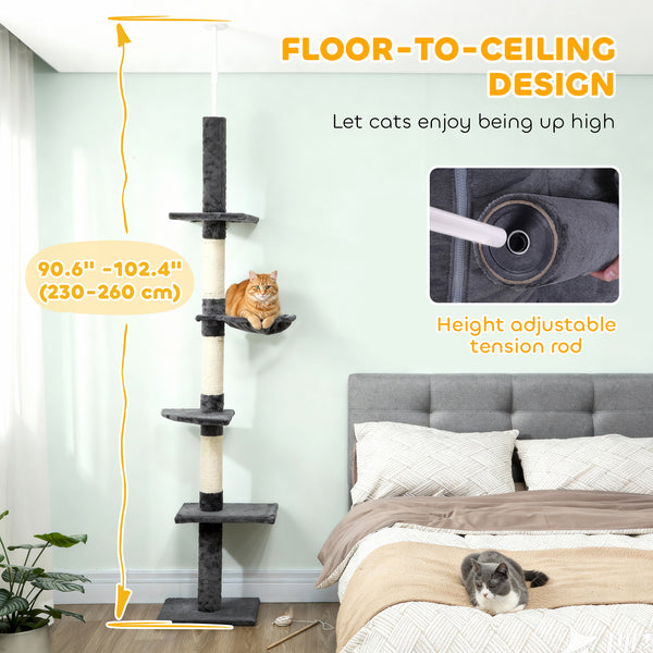 2.6 m (8.5 ft) 5-level cat tree with scratching post, dark grey
