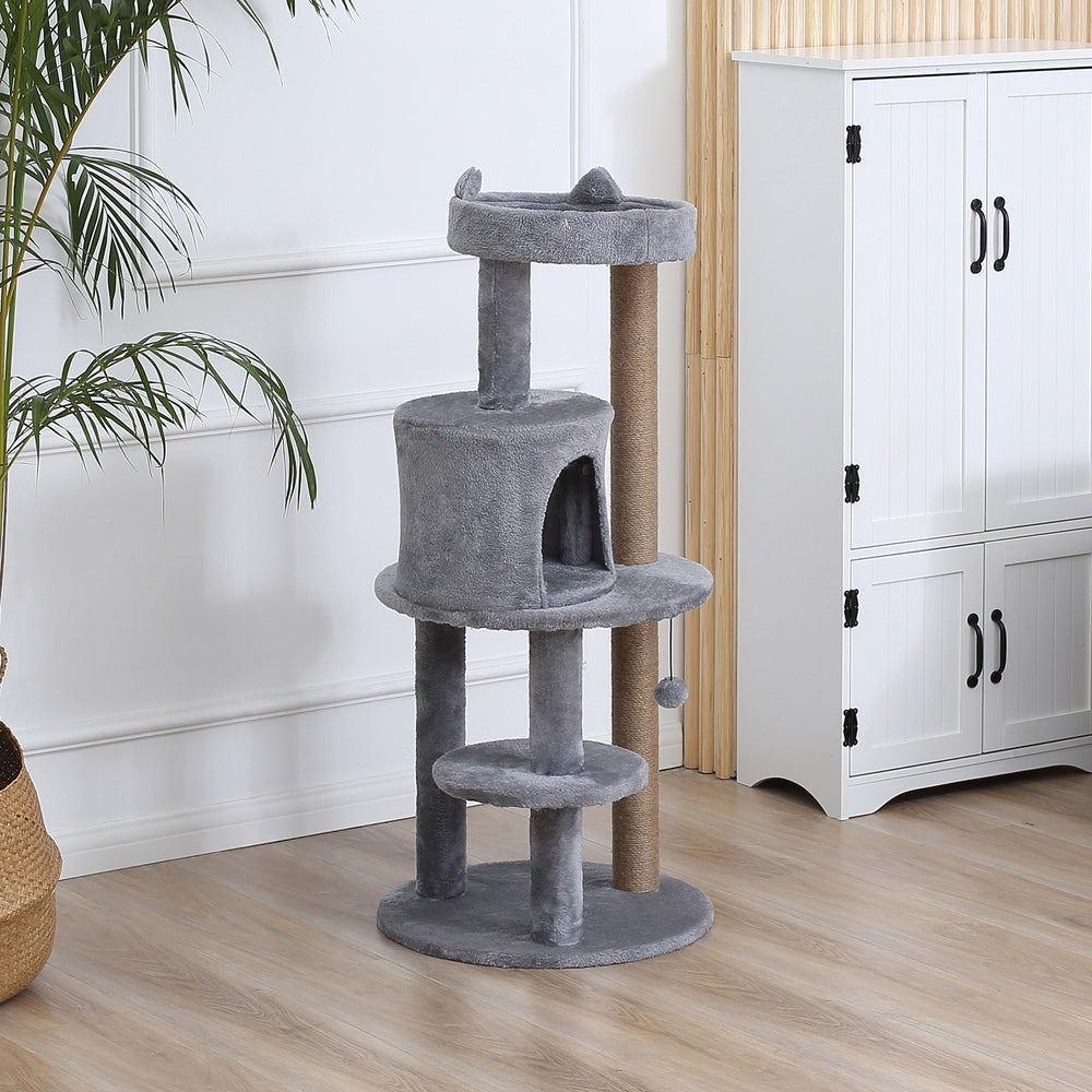 41" Cat Tree with Condo, Scratching Posts and Hanging Ball, Grey