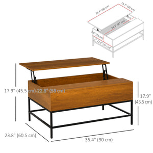 Teak lift-up coffee table with hidden storage compartment