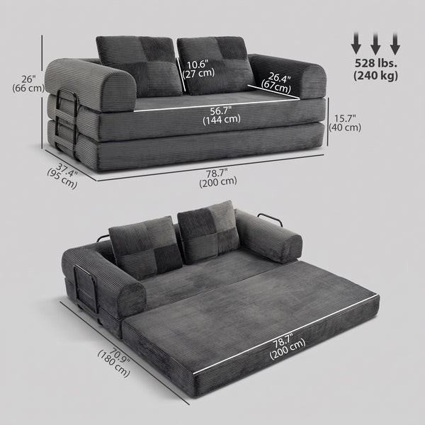 5-in-1 modular corduroy sofa bed, dark grey