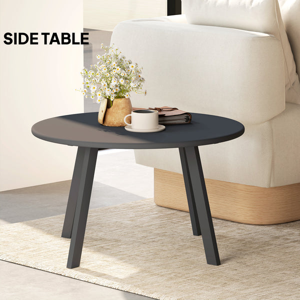 Round Outdoor Side Table with Metal Frame and Non-Slip Feet, Black