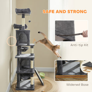 178cm Multi-Level Cat Tree with 2 Cabins, 2 Perches, Hammock, Play Balls, Dark Grey