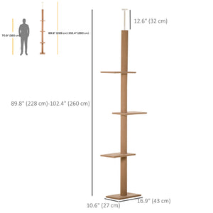 254cm Floor-to-Ceiling Cat Tree with 3 Perches, Light Brown
