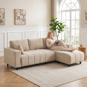 Beige L-shaped sectional sofa with reversible chaise and pocket springs, beige