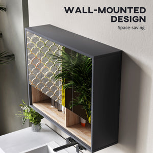 Wall-mounted medicine cabinet with mirror and shelves, gray