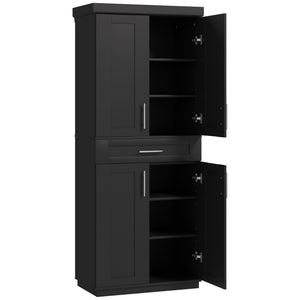 72-inch Pantry with 4 Doors, Drawer and 3 Adjustable Shelves, Black