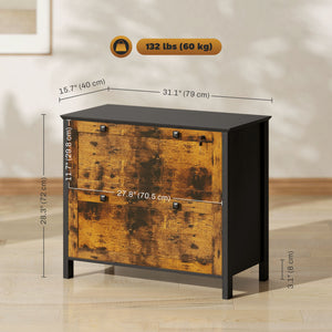 2-drawer filing cabinet, lockable with adjustable hanging bar for A4 documents, rustic brown