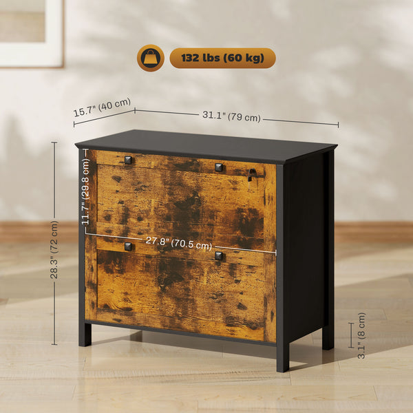 2-drawer filing cabinet, lockable with adjustable hanging bar for A4 documents, rustic brown