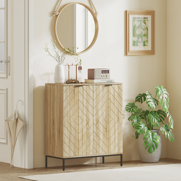 Meuble à chaussures en chêne pour 15 paires avec portes et étagères réglables, idéal pour couloir