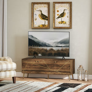 Meuble TV moderne marron rustique pour téléviseur jusqu'à 60 pouces avec étagères réglables, style contemporain