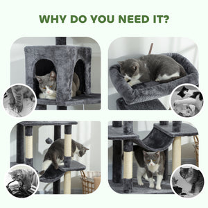 69-inch Multi-Level Cat Tree with 2 Condos, Plush Perch and Scratching Posts, Dark Gray