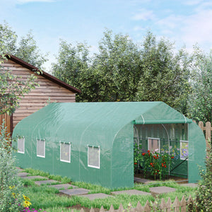Outdoor greenhouse with 2 anchor points and stable structure, green