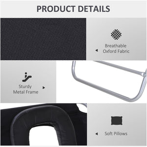 Outdoor Lounge Chair, Adjustable Folding Chaise Lounge with Face Cavity, Tanning Chair Sun Lounger Bed Recliner, Black