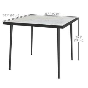 Outdoor dining table with tempered glass top with marble effect, white