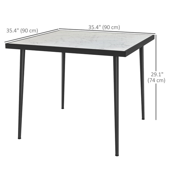 Outdoor dining table with tempered glass top with marble effect, white