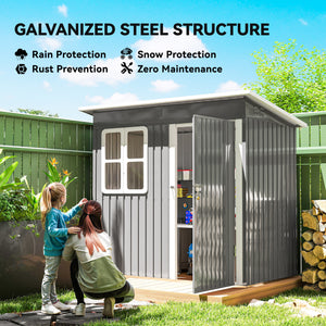Galvanized steel garden shed with window, large lockable door and ventilation, dark grey