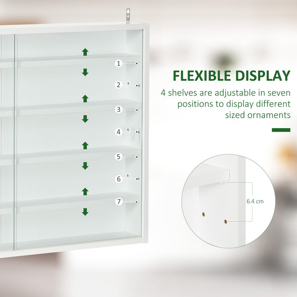 5-tier display cabinet with 2 glass doors and 4 adjustable shelves, white