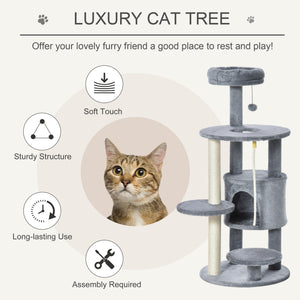 41" Cat Tree with Dormitory, Scratching Posts and Hanging Toys, Dark Gray