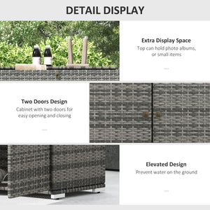2-door wicker outdoor storage cabinet with drawer, grey