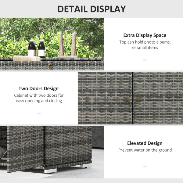 2-door wicker outdoor storage cabinet with drawer, grey