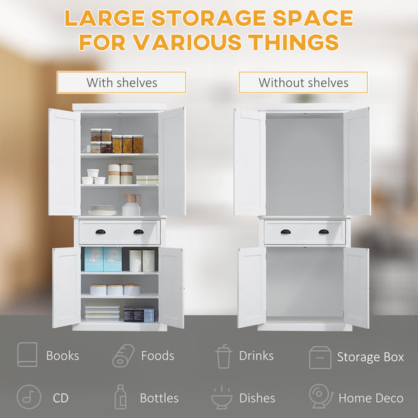 Tall kitchen cabinet with drawer, white