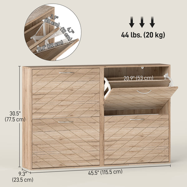 Shoe cabinet with 4 drop-down drawers for 12 pairs of shoes, oak color.