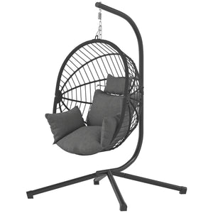 Egg-shaped hanging chair with fully upholstered seat, grey