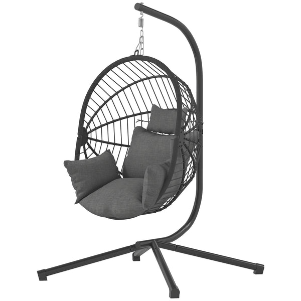 Egg-shaped hanging chair with fully upholstered seat, grey