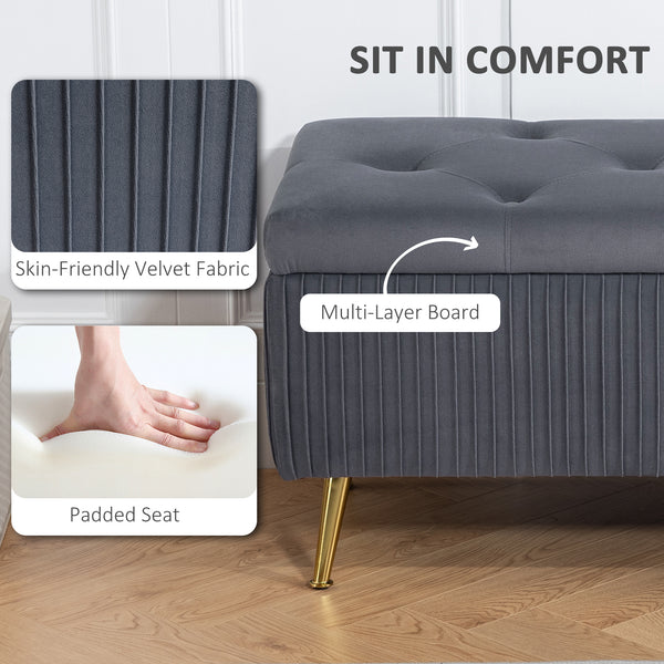 Storage Ottoman Bench, 43 Inch Large Storage Chest with Steel Legs and Padded Seat, Foot Rest, Load 485 lbs, Dark Gray