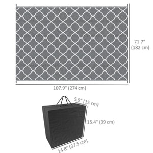 Waterproof Outdoor Rug, 1.8m x 2.7m, Reversible, for Campervan, Garden, Patio, Picnic, Beach, Camping, Grey and White Mesh
