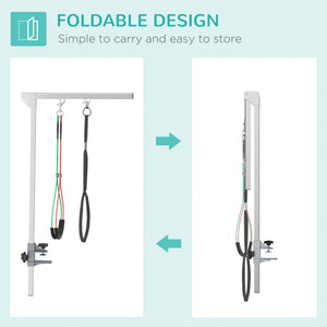 Adjustable grooming arm with clamp, hip supports, and grooming loop