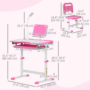 Children's study table with tilting top, pink