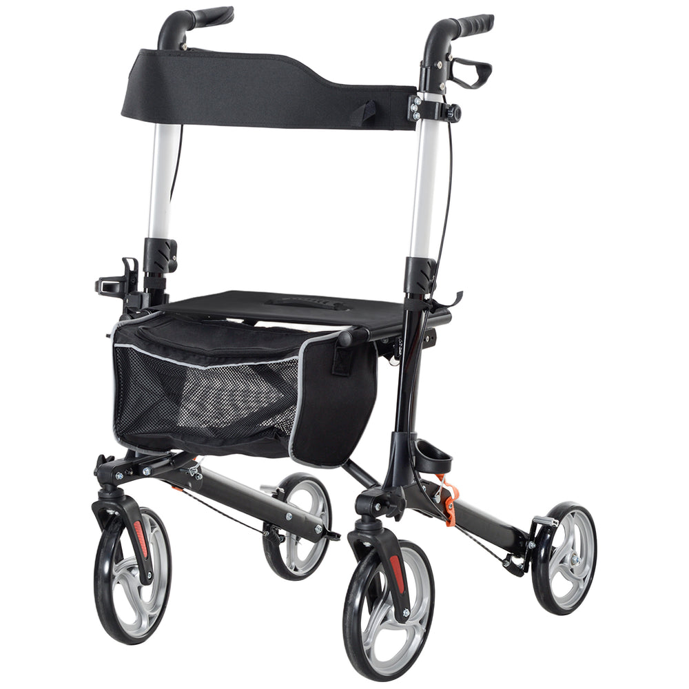 Lightweight Folding Walker with Large Seat and Adjustable Handle Black