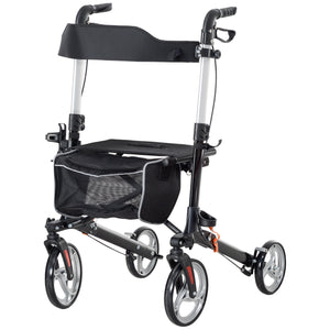Lightweight Folding Walker with Large Seat and Adjustable Handle Black