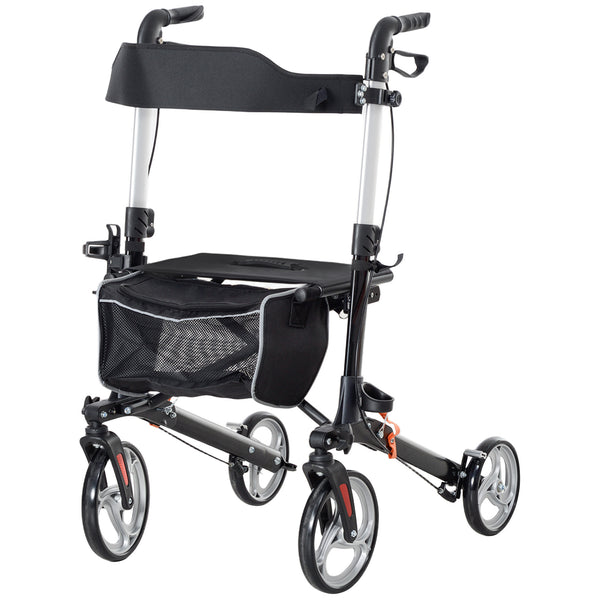 Lightweight Folding Walker with Large Seat and Adjustable Handle Black