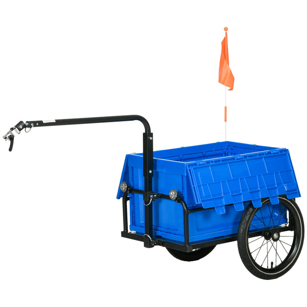 Steel bicycle trailer with foldable storage box and safety reflectors