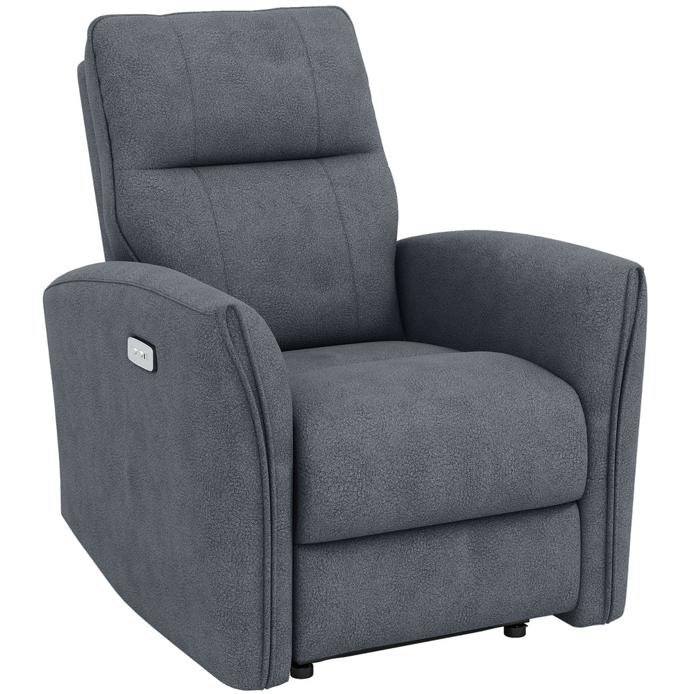 Electric reclining armchair, fabric upholstery, USB ports, footrest, anthracite grey