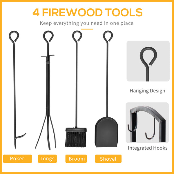 40cm 2-tier log rack with 4 tools black