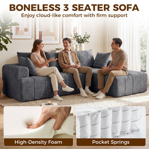 Grey convertible sectional sofa bed with chaise longue and pocket springs, grey