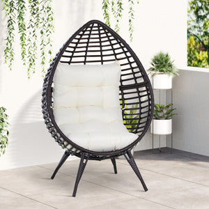 Hanging rattan chair with trapezoidal cushion