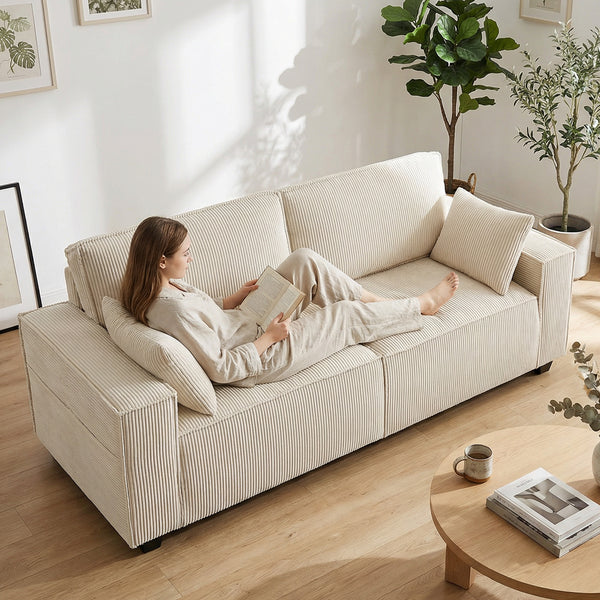 3-seater sofa, modern style corduroy upholstery, beige
