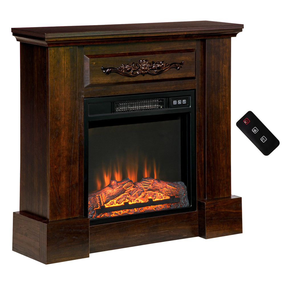 1400W Electric Fireplace with Brown Mantel