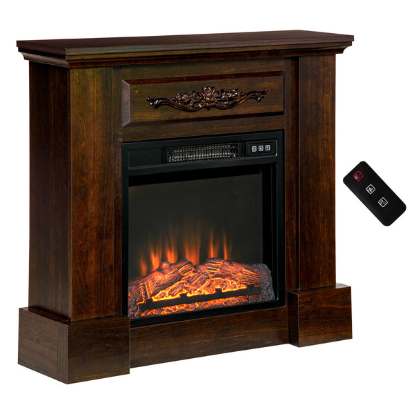 1400W Electric Fireplace with Brown Mantel